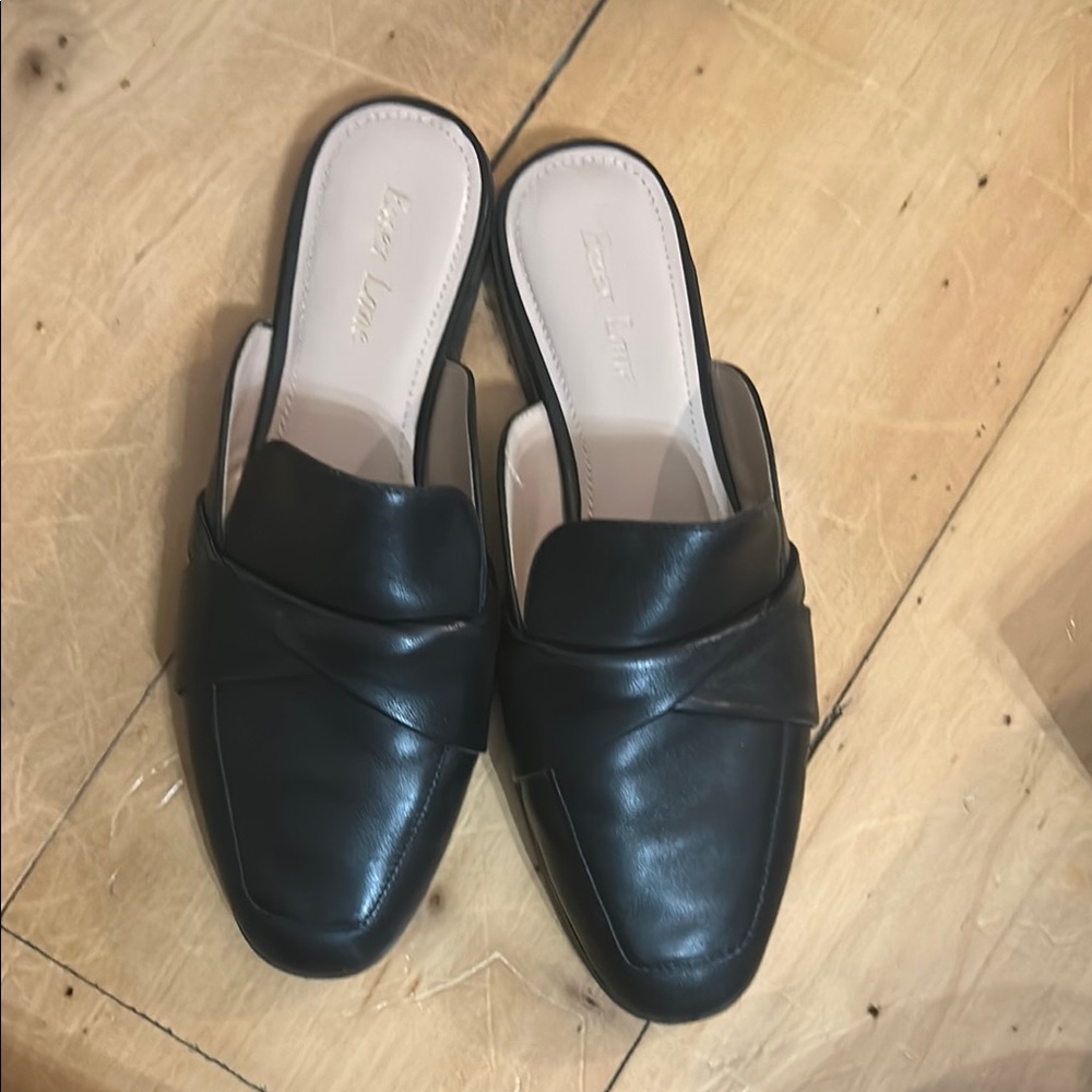 Black Leather Slip-On Mules